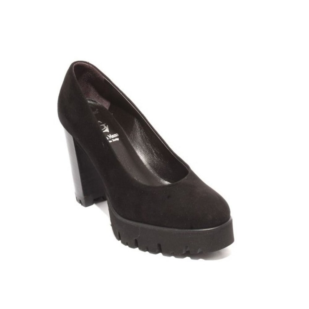Italian Black Suede / Leather Platform Heel Shoes Pumps